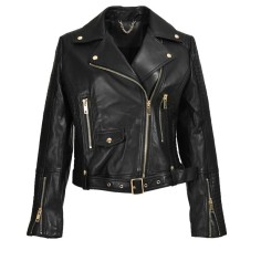 Button Decorated Genuie Leather Short  Coats Belts Motorcycle Biker Jackets - Black