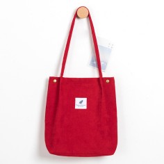 Eco Friendly Corduroy Foldable Shopping Casual Shoulder Button Tote Bags - Red