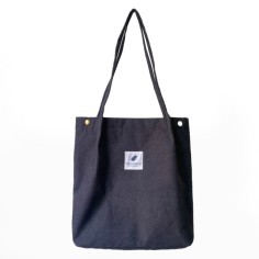 Eco Friendly Corduroy Foldable Shopping Casual Shoulder Button Tote Bags - Dark Blue