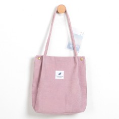 Eco Friendly Corduroy Foldable Shopping Casual Shoulder Button Tote Bags - Light Pink