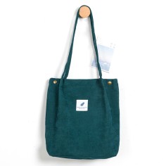 Eco Friendly Corduroy Foldable Shopping Casual Shoulder Button Tote Bags - Green