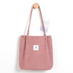Eco Friendly Corduroy Foldable Shopping Casual Shoulder Button Tote Bags - Pink