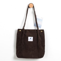 Eco Friendly Corduroy Foldable Shopping Casual Shoulder Button Tote Bags - Brown