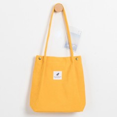 Eco Friendly Corduroy Foldable Shopping Casual Shoulder Button Tote Bags - Yellow