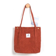 Eco Friendly Corduroy Foldable Shopping Casual Shoulder Button Tote Bags - Orange
