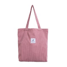 Eco Friendly Corduroy Foldable Shopping Casual Shoulder Tote Bags - Pink