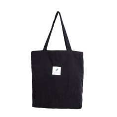 Eco Friendly Corduroy Foldable Shopping Casual Shoulder Tote Bags - Black