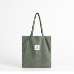 Eco Friendly Corduroy Foldable Shopping Casual Shoulder Tote Bags - Green