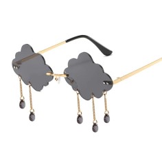 Cloud Shaped Rimless Tassel Raindrop Hippie Style Sunglasses - Black