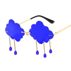 Cloud Shaped Rimless Tassel Raindrop Hippie Style Sunglasses - Dark Blue
