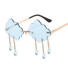 Cloud Shaped Rimless Tassel Raindrop Hippie Style Sunglasses - Blue