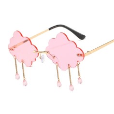 Cloud Shaped Rimless Tassel Raindrop Hippie Style Sunglasses - Pink