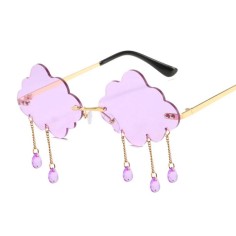 Cloud Shaped Rimless Tassel Raindrop Hippie Style Sunglasses - Purple