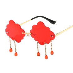 Cloud Shaped Rimless Tassel Raindrop Hippie Style Sunglasses - Red