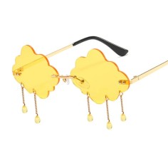 Cloud Shaped Rimless Tassel Raindrop Hippie Style Sunglasses - Yellow