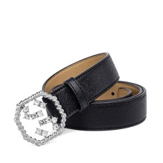 Brass with Rhinestones Saffiano Leather Belt - Silver