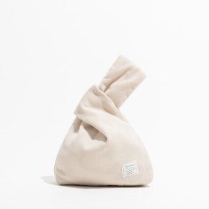 Japanese Mini Wrist Knot Corduroy Foldable Shopping Bags - Beige