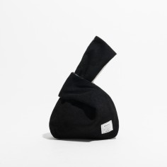 Japanese Mini Wrist Knot Corduroy Foldable Shopping Bags - Black