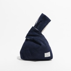 Japanese Mini Wrist Knot Corduroy Foldable Shopping Bags - Blue