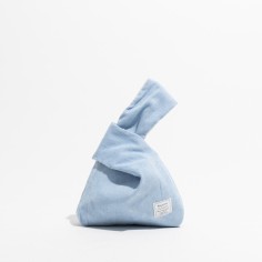 Japanese Mini Wrist Knot Corduroy Foldable Shopping Bags - Light Blue