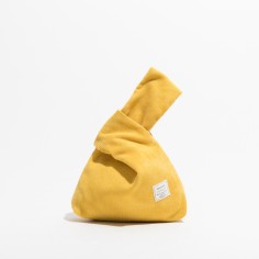 Japanese Mini Wrist Knot Corduroy Foldable Shopping Bags - Yellow