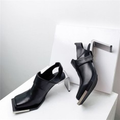 Square Toe Metal Strange Heels Leather Slingback Pumps Sandals
