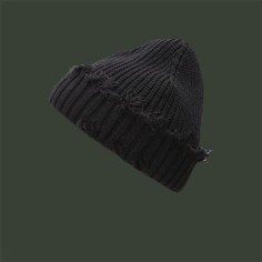 Broken Brim Hole Knitted Hiphop Trend Hommie Winter Autumn Hats - Black