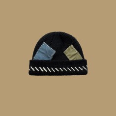 Knitted Patchwork Stitching Hiphop Fashion Winter Hats - Black