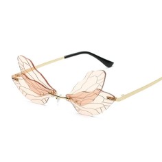 Colorful Dragonfly Rimless Party Festival Hippie Style Sunglasses - Champagne
