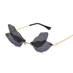 Colorful Dragonfly Rimless Party Festival Hippie Style Sunglasses - Black