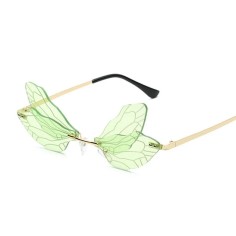 Colorful Dragonfly Rimless Party Festival Hippie Style Sunglasses - Green
