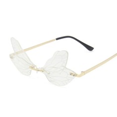 Colorful Dragonfly Rimless Party Festival Hippie Style Sunglasses - Transparent