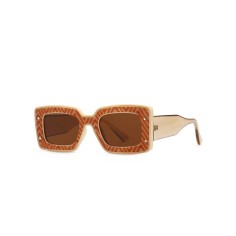 UV400 Thick Frame Square Retro Fashion Sunglasses - Beige Tan