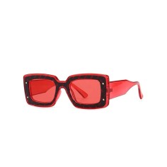 UV400 Thick Frame Square Retro Fashion Sunglasses - Red