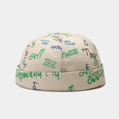 Brimless Beannie Hiphop Graffiti Pattern Headwear Caps - Beige