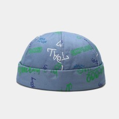 Brimless Beannie Hiphop Graffiti Pattern Headwear Caps - Blue