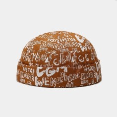 Brimless Beannie Hiphop Graffiti Pattern Headwear Caps - Brown