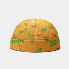 Brimless Beannie Hiphop Graffiti Pattern Headwear Caps - Yellow