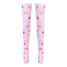 Shiny Transparent Elastic Long Strawberry Print Stockings - Pink