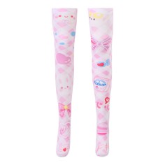 Shiny Transparent Elastic Long Cute Anime Print Stockings - Pink