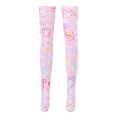Shiny Transparent Elastic Long Rabbit Anime Print Stockings - Pink