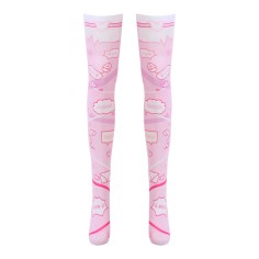 Shiny Transparent Elastic Long Japanese Comics Balloon Print Stockings - Pink