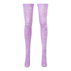 Shiny Transparent Elastic Long Anime Print Stockings - Purple