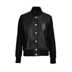 Baseball Hiphop Style Streetwear Unisex Genuine Leather Bomber Jackets - Black