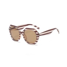 Irregular Polygon Women Summer Sun Glasses - Stripped Brown