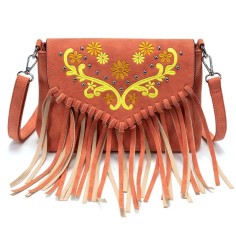 Multi-functional Designer Bohemian Pattern Print Fringes Handbag - Orange Flock