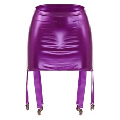 High Waist Wetlook Sexy Rave Costume Short Pants with Garters - Purple