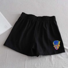 Gothic Style Skull Print Short - Black Synthetic Knitted Fabric