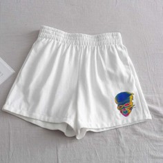Gothic Style Skull Print Short - White Synthetic Knitted Fabric