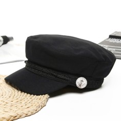 Autumn Winter Visor Casquette Captain Sailor Hats - Black